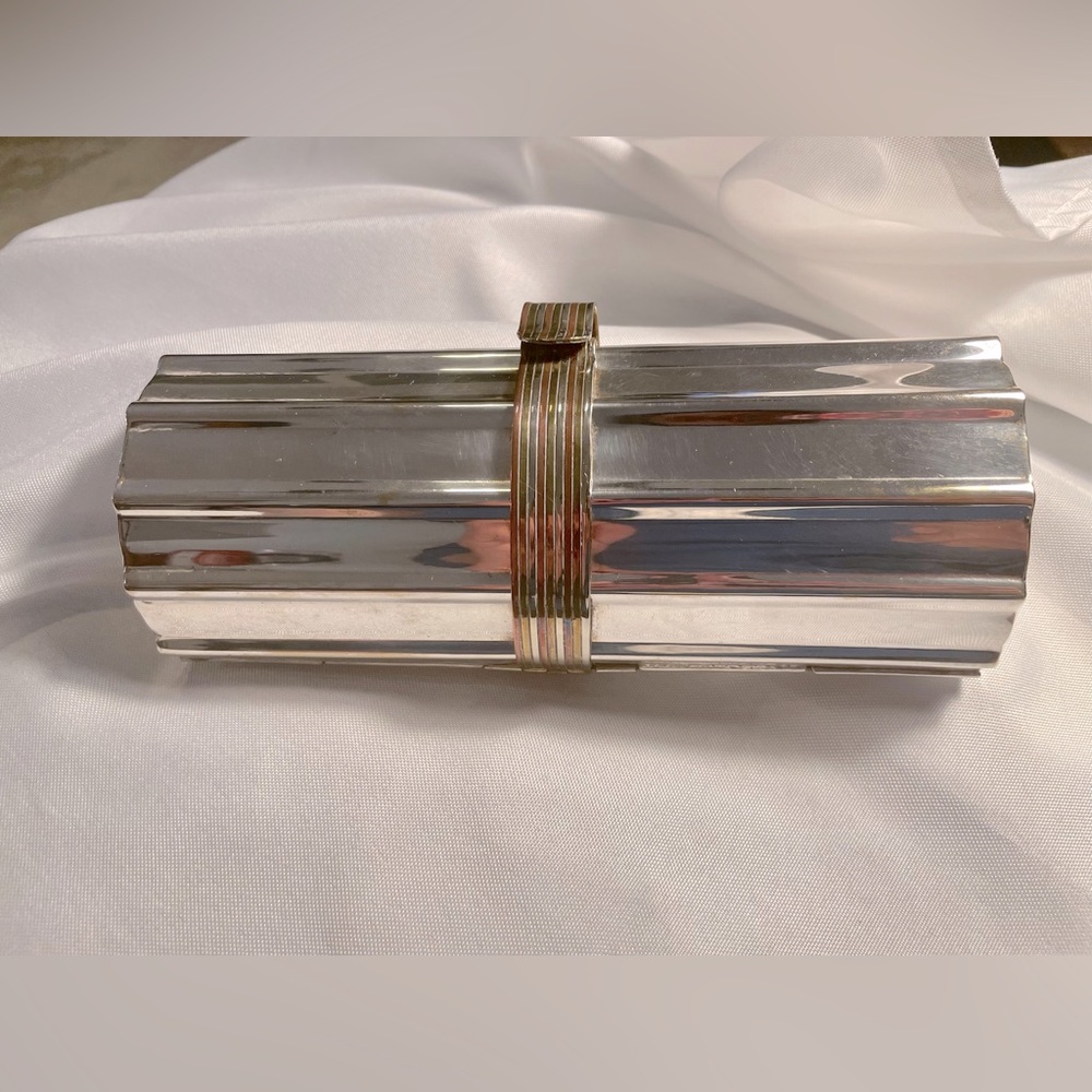 Vintage Silver Metallic Evening Clutch with Gold Accent